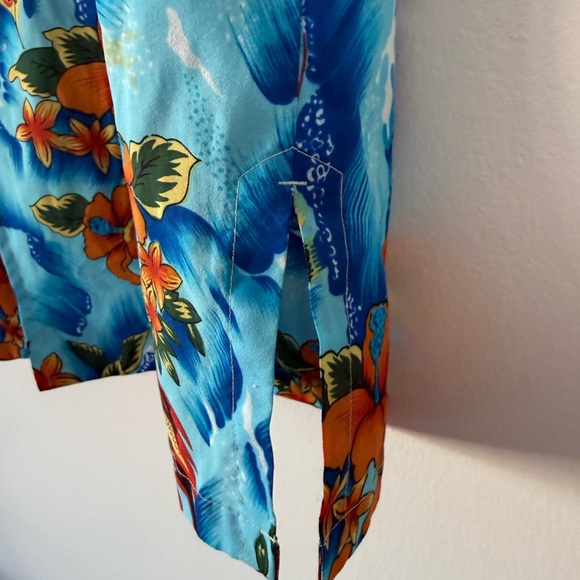 Vintage 70s Authentic Hawaiian Luau Shirt Mens M Hibiscus Floral Ocean Blue - Picture 9 of 15